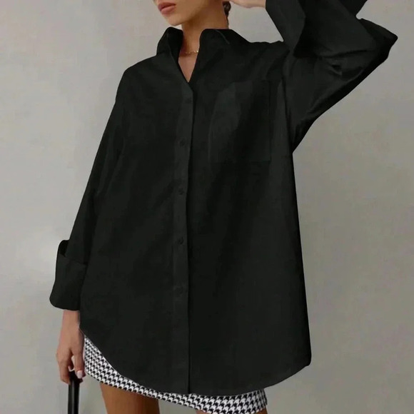 Tops - Black Casual Women's Loose Long Sleeved Shirt